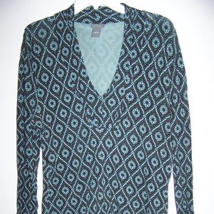 ANN TAYLOR V-Neck Stretch Top, Size M, Brown/Green